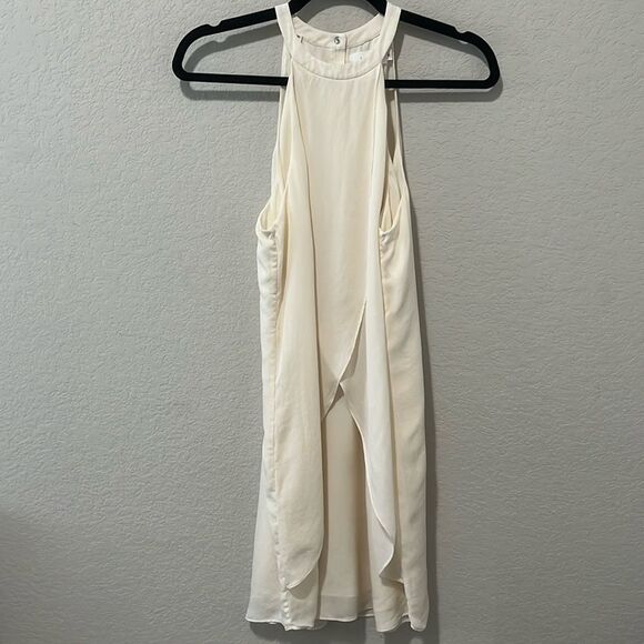 A.L.C White 100% Silk Cream Halter Mini Dress with Double Ruffle Layers, Size 8 - Picture 2 of 10